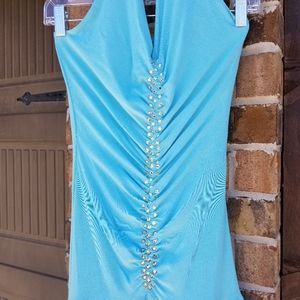 XS Halter Dress Ruth Blue With Beautiful Aurora Jewels Ties At Neck